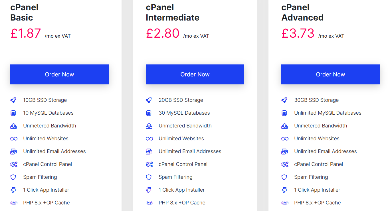 eUKhost cpanel shared hosting plans